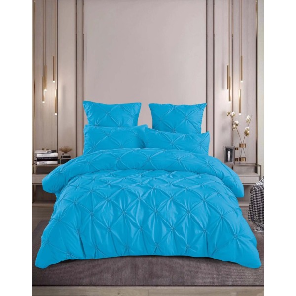 Lenjerie de Pat Premium din  Finet cu Pliuri Brodate, 6 Piese, Nesifonabilă și Durabilă, Bleu intens [1]