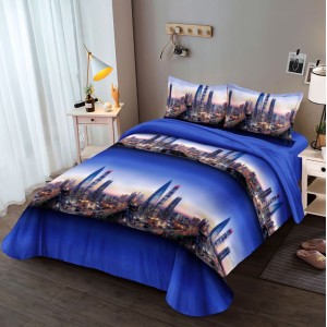 Lenjerie pat dublu (140x200cm, 160x200cm, 180x200cm), cearsaf clasic, imprimeu 3D, Albastru, oras Lenjerie pat dublu (140x200cm, 160x200cm, 180x200cm), cearsaf clasic, imprimeu 3D, Albastru, oras