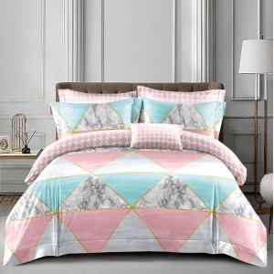 Lenjerie pat dublu (140x200cm, 160x200cm, 180x200cm), bumbac satinat, cearsaf clasic, 4 piese,  Roz-Bleu, romburi Lenjerie pat dublu (140x200cm, 160x200cm, 180x200cm), bumbac satinat, cearsaf clasic, 4 piese,  Roz-Bleu, romburi