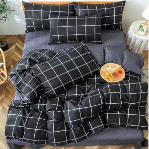 Lenjerie pat dublu (140x200cm, 160x200cm, 180x200cm), bumbac satinat, cearsaf clasic, 4 piese,  Gri, patratele