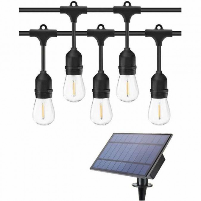 Ghirlanda Luminoasa RFAN, Cu Panou Solar, 10 Becuri Incluse, 5m, 10 Fasung E27 , Negru