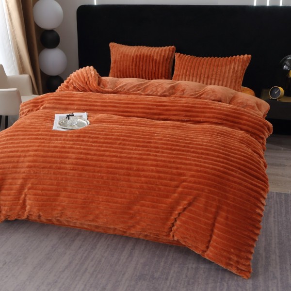 Lenjerie de Pat Dublu, 4 piese, Blăniță Artificială de Iepure Cocolino, Model Gofrat – Moale, Călduroasă și Elegantă pentru Nopți de Vis, Caramiziu [1]
