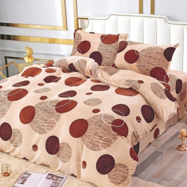 Lenjerie pat dublu, Super Pufoasa COCOLINO, 4 piese, Bej, Maro, forme geometrice, cercuri [1]