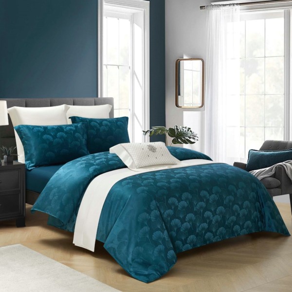 Lenjerie de Pat Dublu, Jacquard Finetat – 4 Piese, Luciu Satinat Rafinat și Confort Premium, Turquoise [1]