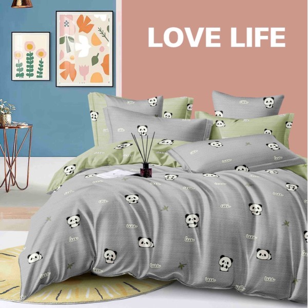 Lenjerie pat 1 PERSOANA,  FINET, 4 piese, Jojo Home, Gri, ursuleti panda [1]