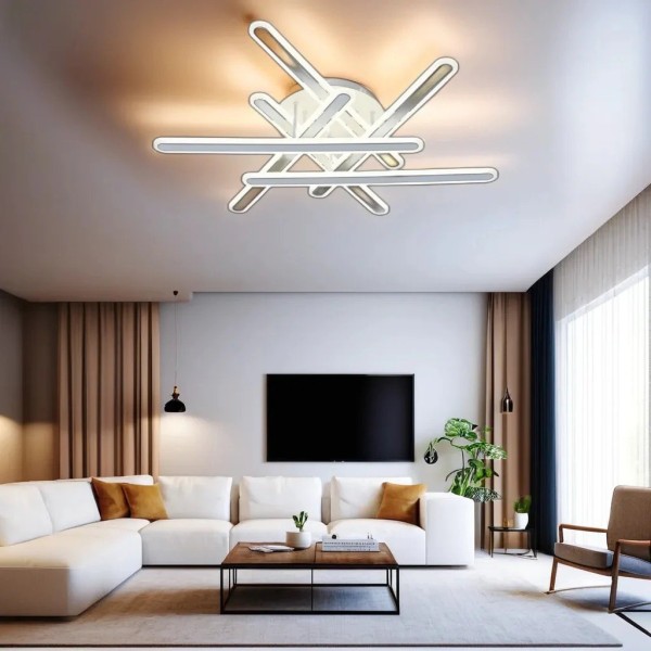 Lustra LED RFAN, Model R9117-6, Cu Telecomanda, 3 Tipuri De Lumina, Intensitate Reglabila, 126W, Alb [1]