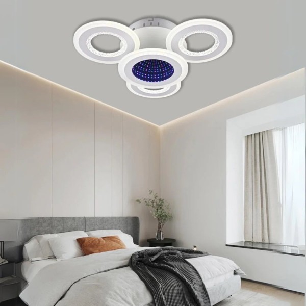 Lustra LED RFAN, Model R9020-3+1, Cu Telecomanda, 3 Tipuri De Lumina Plus Lumina RGB, Intensitate Reglabila, 92W, Alb [1]