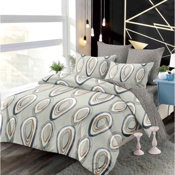 Lenjerie pat dublu,  FINET, cu elastic, 6 piese, Gri, Abstract [1]