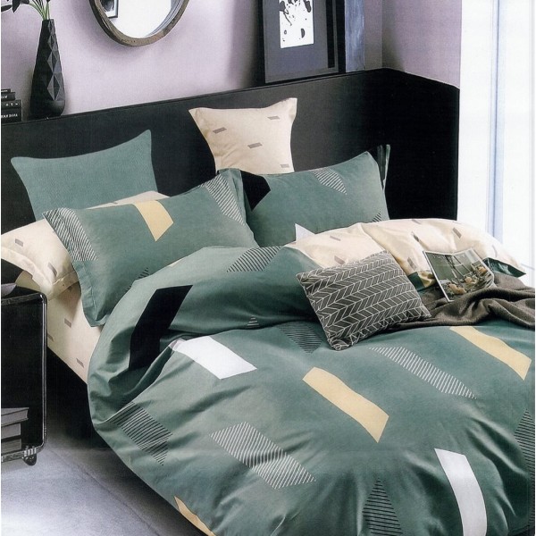 Lenjerie pat dublu,  FINET, 6 piese, Verde, abstract [1]
