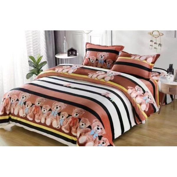 Lenjerie pentru Pat Dublu, Cocolino Premium, 4 Piese – Plușată, Groasă, și Călduroasă, Ideală pentru Iarnă –  Confort Maxim, Antișifonare, Maro, ursuleti [1]