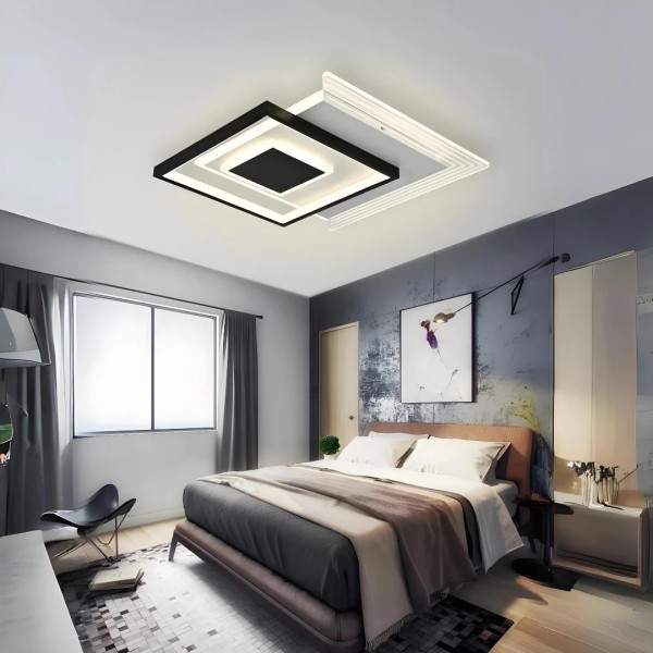 Lustra LED RFAN, Model R9052/S, Cu Telecomanda, 3 Tipuri De Lumina, Intensitate Reglabila, 94W, Negru/Alb [1]