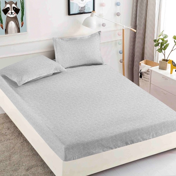 Cearsaf cu elastic, Bumbac FINET, 160/180x200cm, 2 fete de perne 50x70cm, Jojo Home, Gri, trandafiri [1]