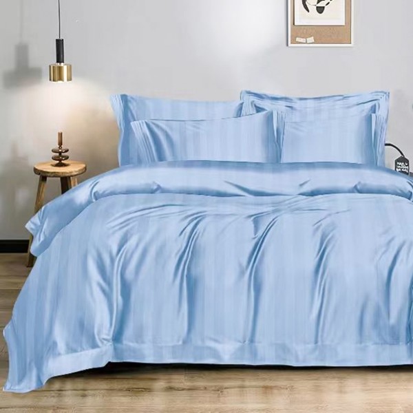 Lenjerie HoReCa DeLuxe, pat dublu, Damasc cu Dunga latã de 3cm, 6 piese, Bleu [1]
