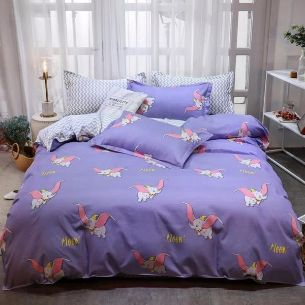 Lenjerie pat 1 PERSOANA, 4 piese,  Mov, elefanti [1]