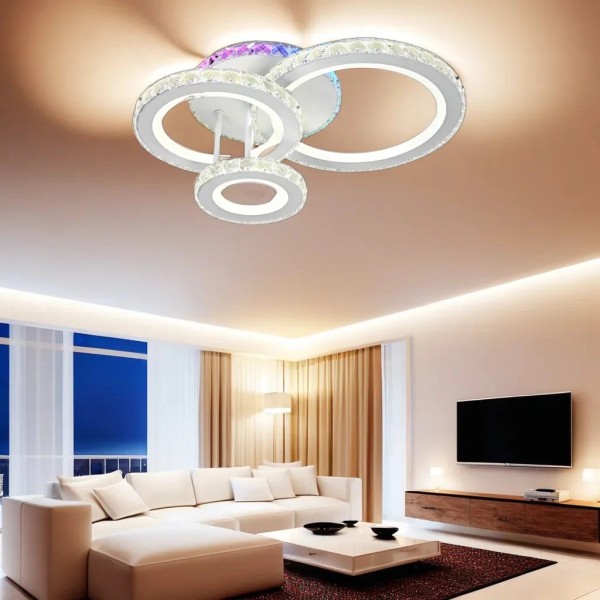 Lustra LED RFAN, Model R9099-3, Cu Telecomanda, 3 Tipuri De Lumina Plus Lumina RGB, Intensitate Reglabila, 67W, Alb [1]