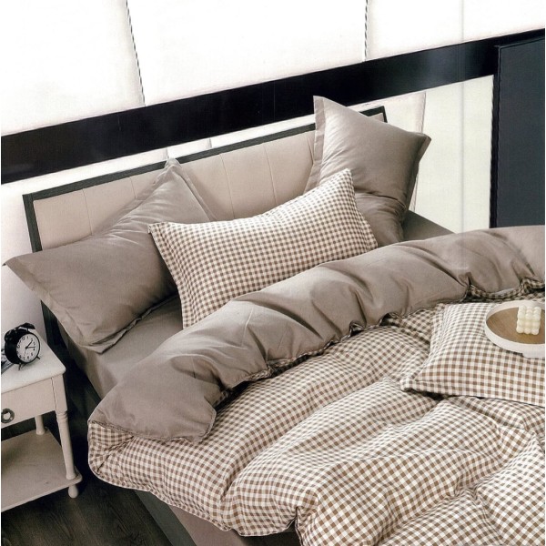 Lenjerie pat dublu,  FINET, 6 piese, Bej, patratele [1]