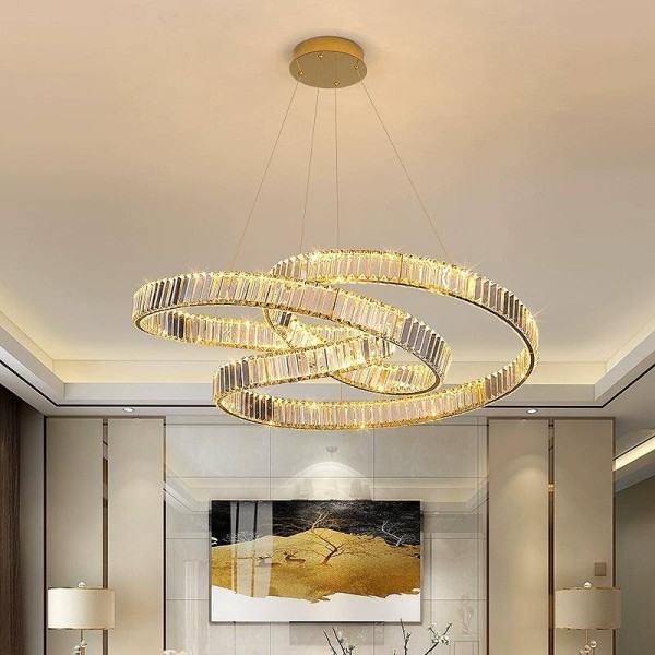 Lustra LED Tip Pendul RFAN, Model R9108-800, Cu Telecomanda, 3 Tipuri De Lumina, Inaltime Reglabila, 192W, Auriu [1]