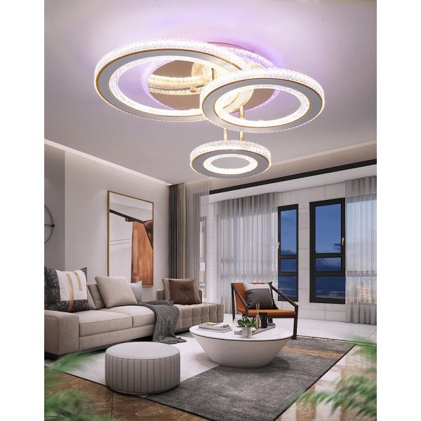 Lustra LED RFAN, Model G610-3RGB, Cu Telecomanda, 3 Tipuri De Lumina Plus Lumina RGB, Intensitate Reglabila, 174W, Auriu [1]