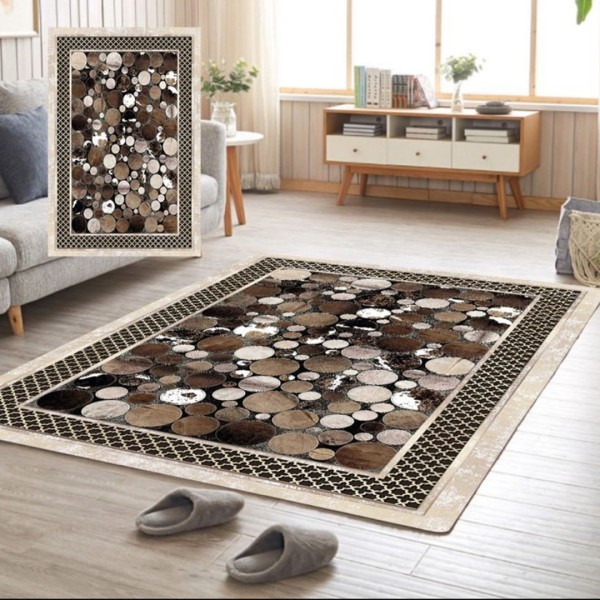Covor Antiderapant, Design Cercuri, 80x150cm, Maro/Crem [1]
