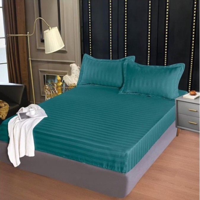 Cearșaf cu Elastic 160x200 cm – Damasc Finetat 70% Bumbac 2 Fețe de Pernă 55x80 cm Turquoise – Confort Premium și Fixare Perfectă