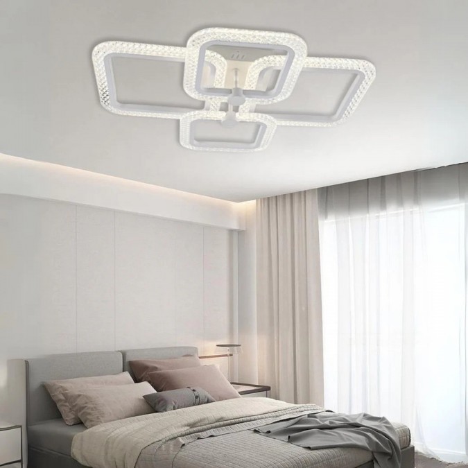 Lustra LED RFAN Model R9012/2+2 Cu Telecomanda 3 Tipuri De Lumina Intensitate Reglabila 104W Alb