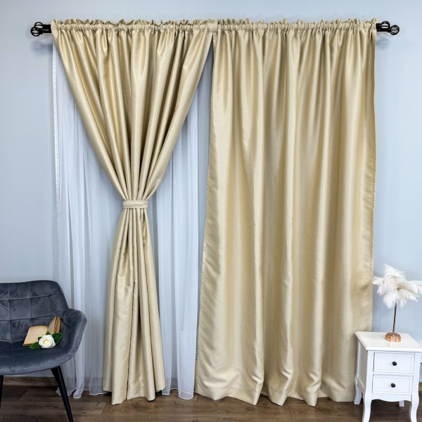 Set 2 Draperii Blackout CLASS Satinata cu fir fin de sclipici - 2m latime x 2.45m inaltime x Tiv lat, Bej deschis - CR02 [1]