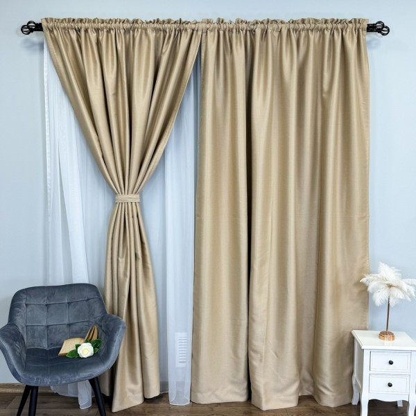 Set 2 bucati de Draperie Blackout CLASS Satinata cu fir fin de sclipici - 250 cm x250 cm , rejansa pt. sina, Bej mediu - CR03  [1]