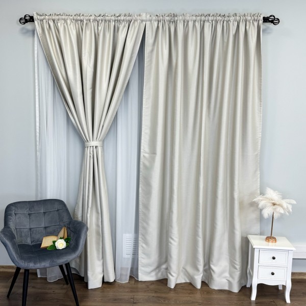 Set 2 Draperii Blackout CLASS Satinata cu fir fin de sclipici - 200cm x 245cm ,Tiv lat , Crem spre Gri - CR05 [1]