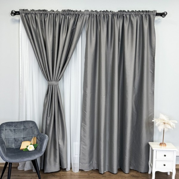 Set 2 Draperii Blackout CLASS Satinata cu fir fin de sclipici - 2m latime x 2.45m inaltime x Tiv lat, Gri mediu - CR06 [1]