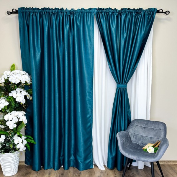 Set 2 Draperii Blackout CLASS Satinata cu fir fin de sclipici - 2m latime x 2.45m inaltime x Tiv lat, Turquoise - CR10 [1]