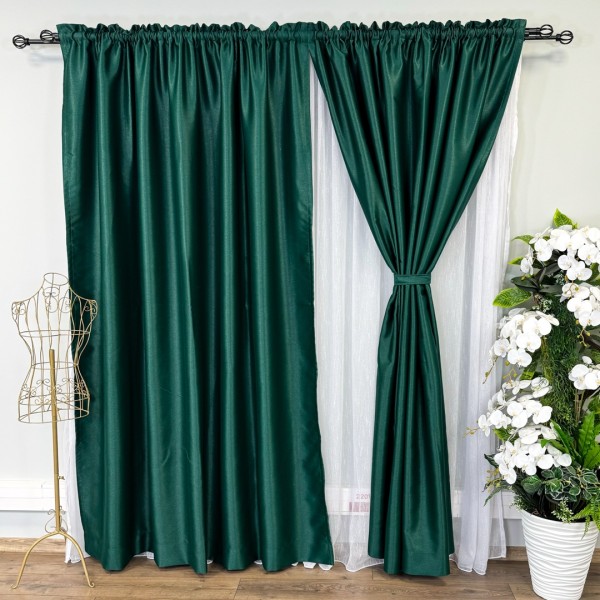 Set 2 Draperie Blackout CLASS Satinata cu fir fin de sclipici - 150 cm x 200 cm ,rejansa pt. sina , Verde Smarald - CR14 [1]