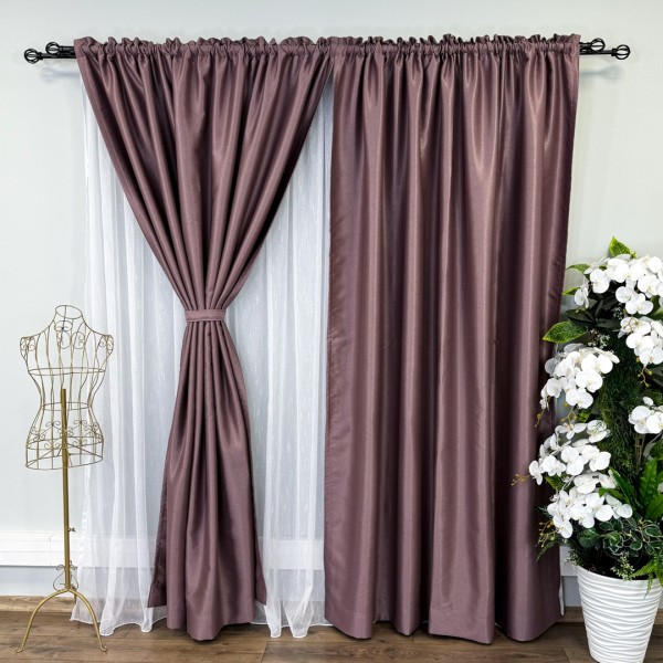 Set 2 Draperii Blackout CLASS Satinata cu fir fin de sclipici -2m latime x 2.45m inaltime x Tiv lat, Roz prafuit - CR18 [1]