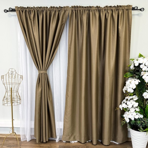 Set 2 Draperii Blackout CLASS Satinata cu fir fin de sclipici - 2m latime x 2.45m inaltime x Tiv lat, Cappuccino intens - CR22 [1]