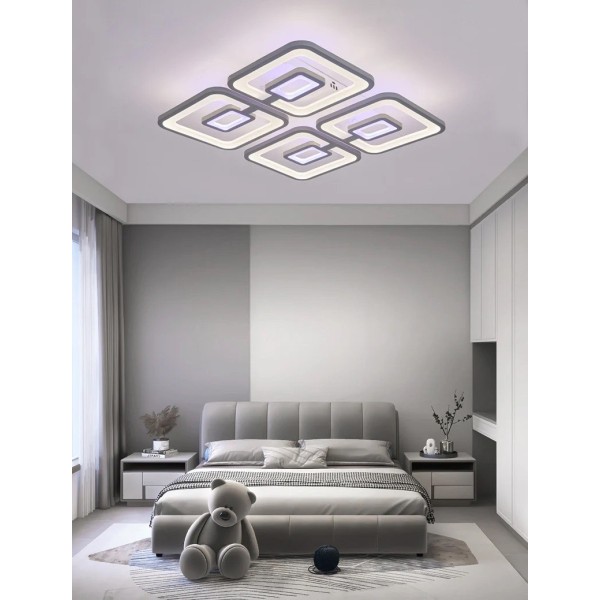 Lustra LED RFAN, Model M025-4, Cu Telecomanda, 3 Tipuri De Lumina Plus Lumina RGB, Intensitate Reglabila, 200W, Gri [1]