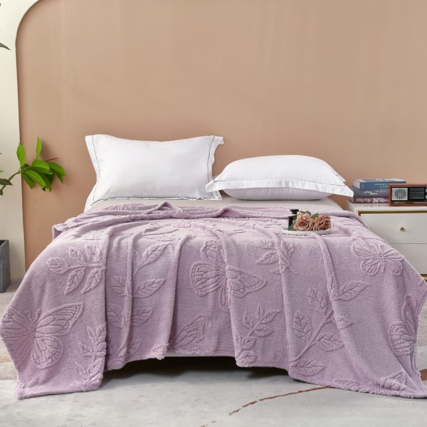 Patura CoCoLiNo, model grofat cu model in relief, 200x230cm, lila, fluturi [1]