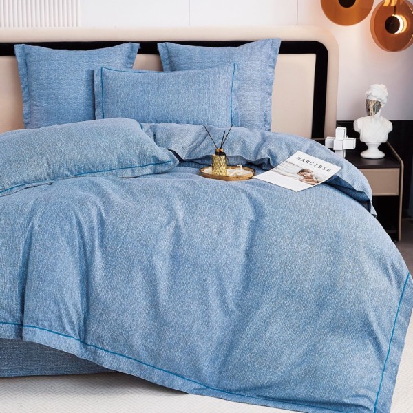 Lenjerie de Pat Dublu, Super Premium,  Finet Ranforsat, 6 Piese, Ambalat în Cutie de Lux, Bleu, uni [1]