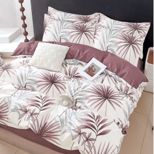 Lenjerie pat dublu (140x200cm, 160x200cm, 180x200cm),  FINET, 6 piese, Maro, frunze