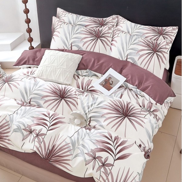 Lenjerie pat dublu (140x200cm, 160x200cm, 180x200cm),  FINET, 6 piese, Maro, frunze [1]