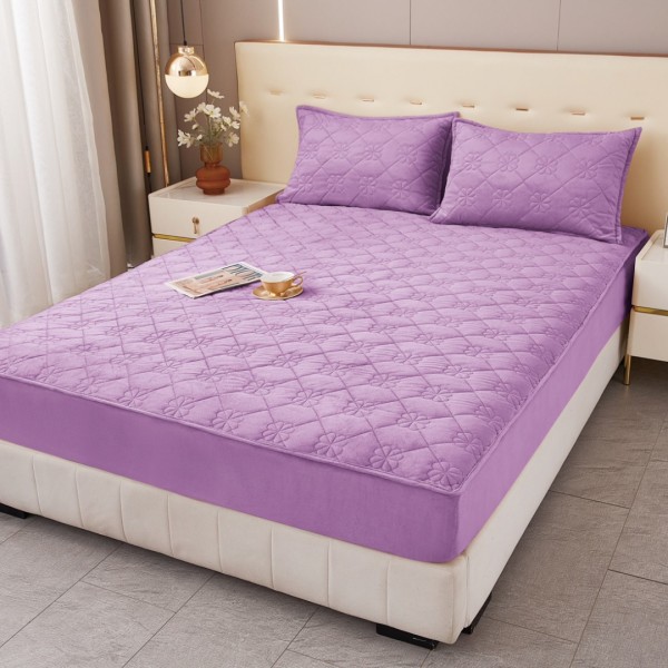 Husă Matlasată Tip Topper din Catifea 180x200cm, cu 2 Fețe de Pernă 50x70cm -  Somn Odihnitor și Susținere pentru Spate, Lila [1]