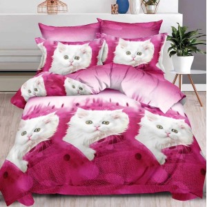 Lenjerie pat dublu, 6 PIESE, IMPRIMEU 3D Multiplicat, Roz, pisici Lenjerie pat dublu, 6 PIESE, IMPRIMEU 3D Multiplicat, Roz, pisici