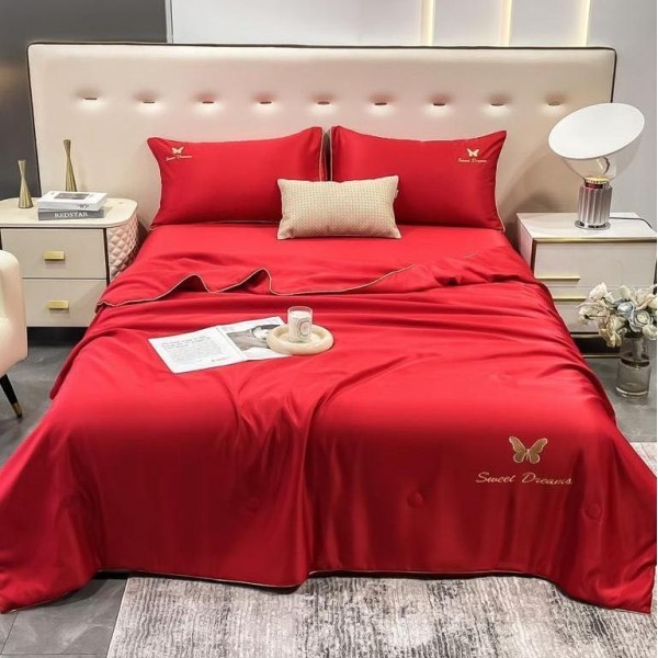 Set luxury cu PILOTA de VARA, tip MATASE SATINATA, 4 piese, Rosu [1]