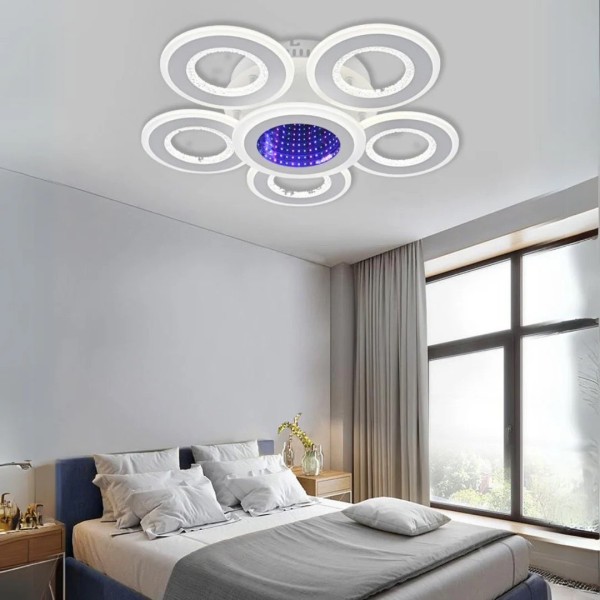 Lustra LED RFAN, Model R9020/5+1, Cu Telecomanda, 3 Tipuri De Lumina Plus Lumina RGB, Intensitate Reglabila, 130W, Alb [1]