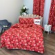 Set Lenjerie Pat Dublu Crăciun 4 Piese + 2 Draperii 150x235cm din Bumbac Ranforsat – Confort și Eleganță, Fabricat în România, Roșu, fulgi de nea