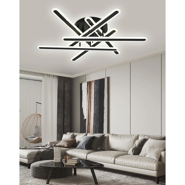 Lustra LED RFAN, Model R9117-6, Cu Telecomanda, 3 Tipuri De Lumina, Intensitate Reglabila, 126W, Negru [1]