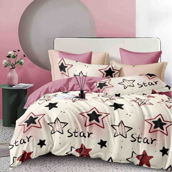 Lenjerie pat dublu,  FINET, 6 piese, Jojo Home, Crem, stelute [1]