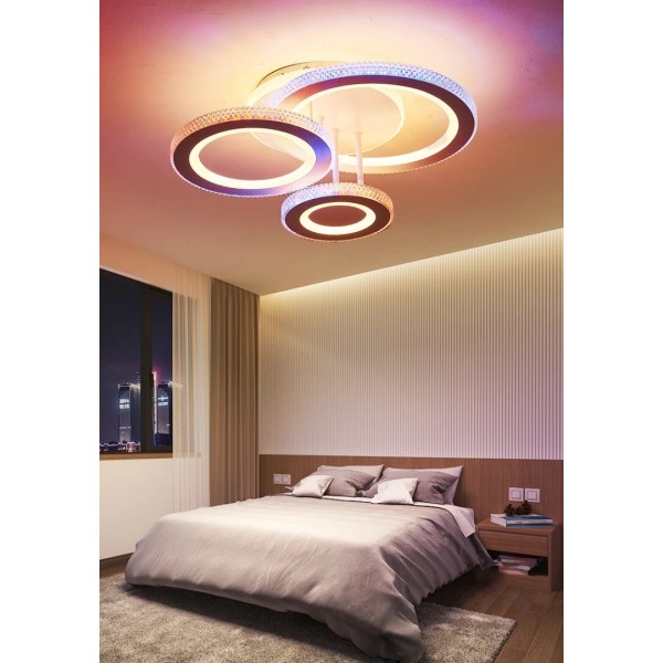 Lustra LED RFAN, Model M600/1+1+1, Cu Telecomanda, 3 Tipuri De Lumina Plus Lumina RGB, Intensitate Reglabila, 96W, Alb [1]