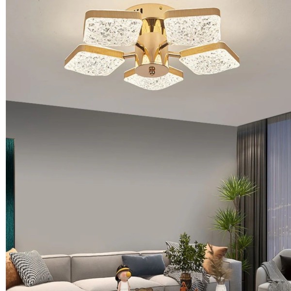 Lustra LED RFAN, Model J89/5, Cu Telecomanda, 3 Tipuri De Lumina, Intensitate Reglabila, 80W, Auriu [1]