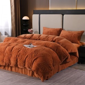 Lenjerie de Pat Dublu, Cocolino Ultra Pufoasă, 4 piese, cu Fluturi 3D, Camel