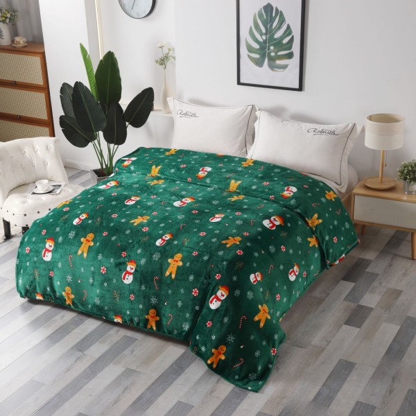 Patura pufoasa cocolino, 200x230cm, Craciun, Verde, oameni de zăpadă, fulgi de nea [1]