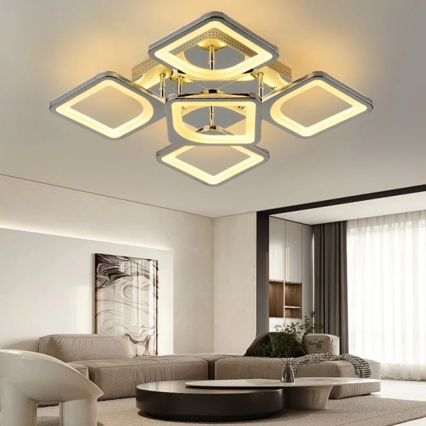 Lustra LED RFAN, Model D141/4+1, Cu Telecomanda, 3 Tipuri De Lumina, Intensitate Reglabila, 120W, Argintiu [1]